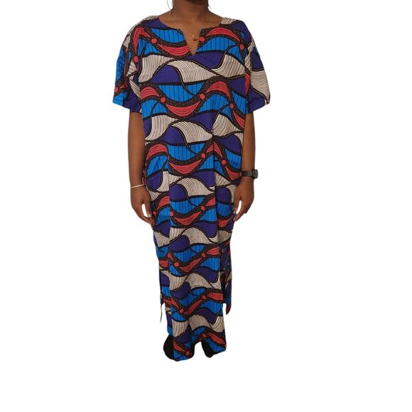 Nigerian Adire Bubu African Wax Fabric Dress OSFM‎ - Picture 1 of 5